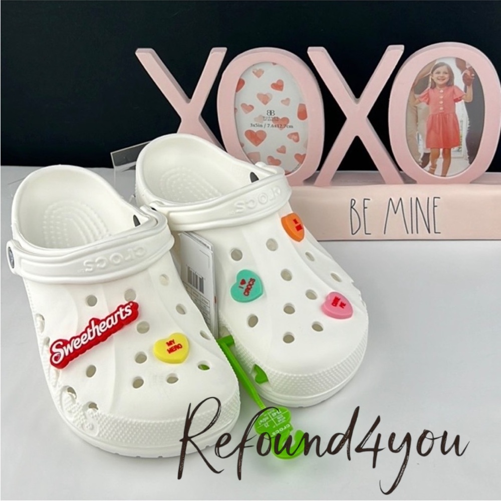 Crocs - ‘Sweethearts Candy’ Baya Clog. White. Woman SZ: Various. NWT Firm!